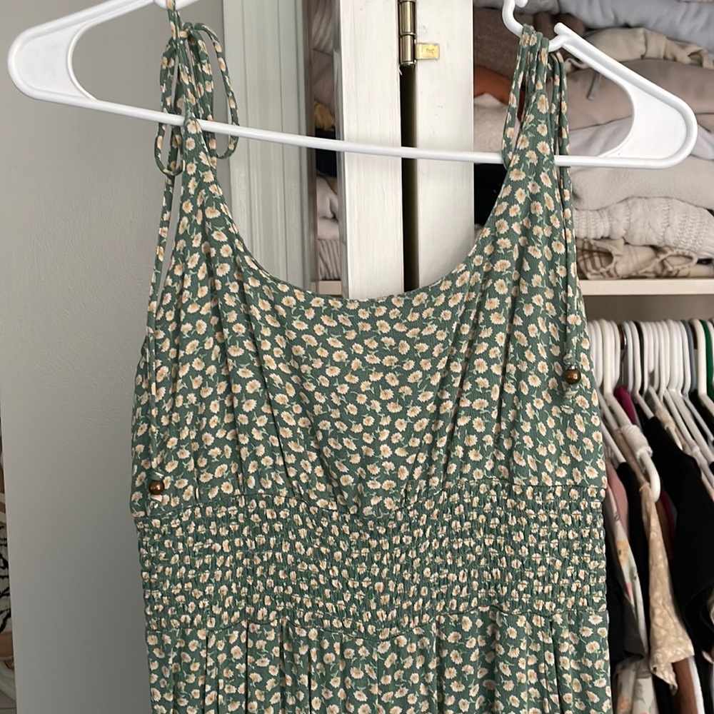 Jumpsuit with tie adjustable straps